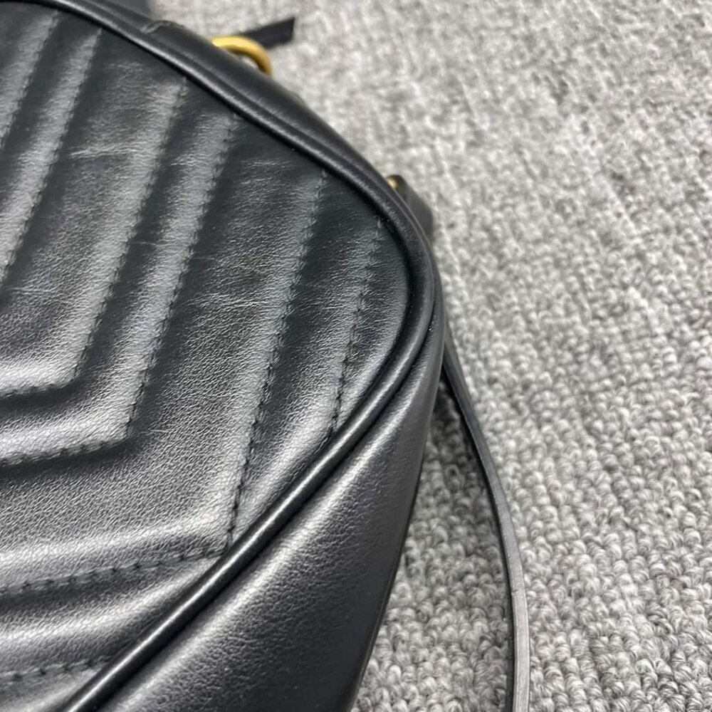 100% Authentic GUCCI Marmont Black Leather Small Shoulder Bag - Picture 11 of 16
